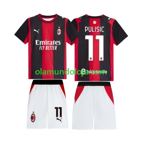 Camisola AC Milan Pulisic 11 Criança Equipamento Primeiro 2026-2027 Manga Curta